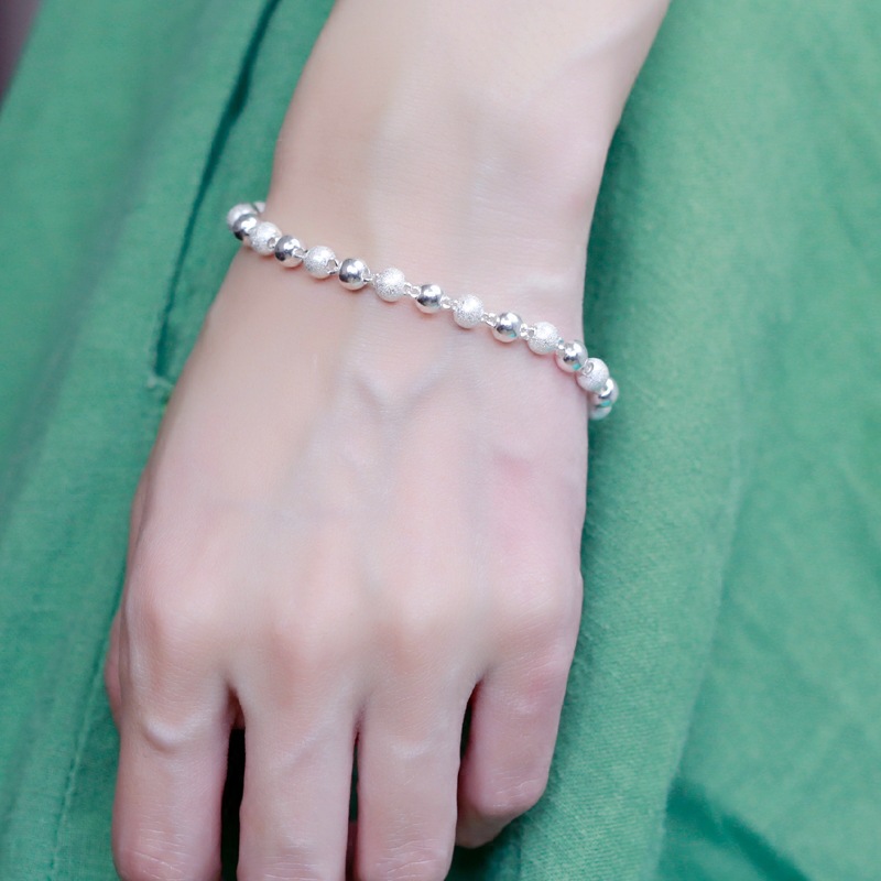 990纯银磨砂圆珠手串女韩版990足银转运珠佛珠手镯手饰