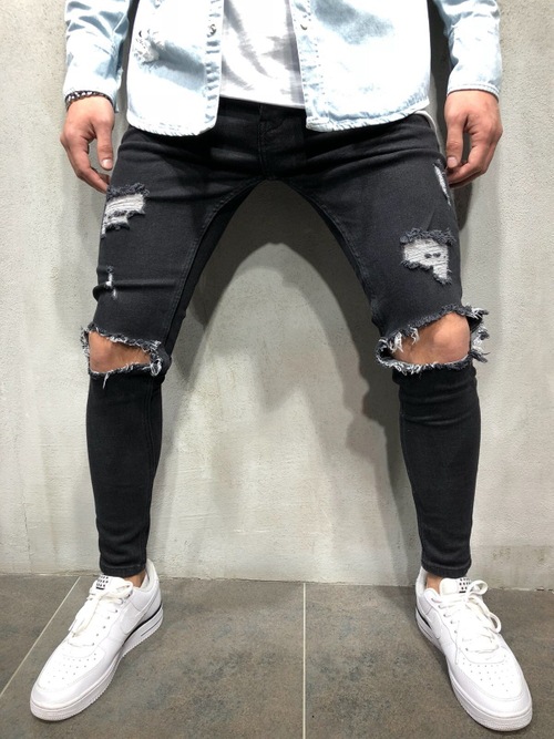   European and American Men's Jeans New Ripped Slim-Fitting Men's Clothing Trousers Exclusive for Cross-Border European Station Men's Skinny Pants