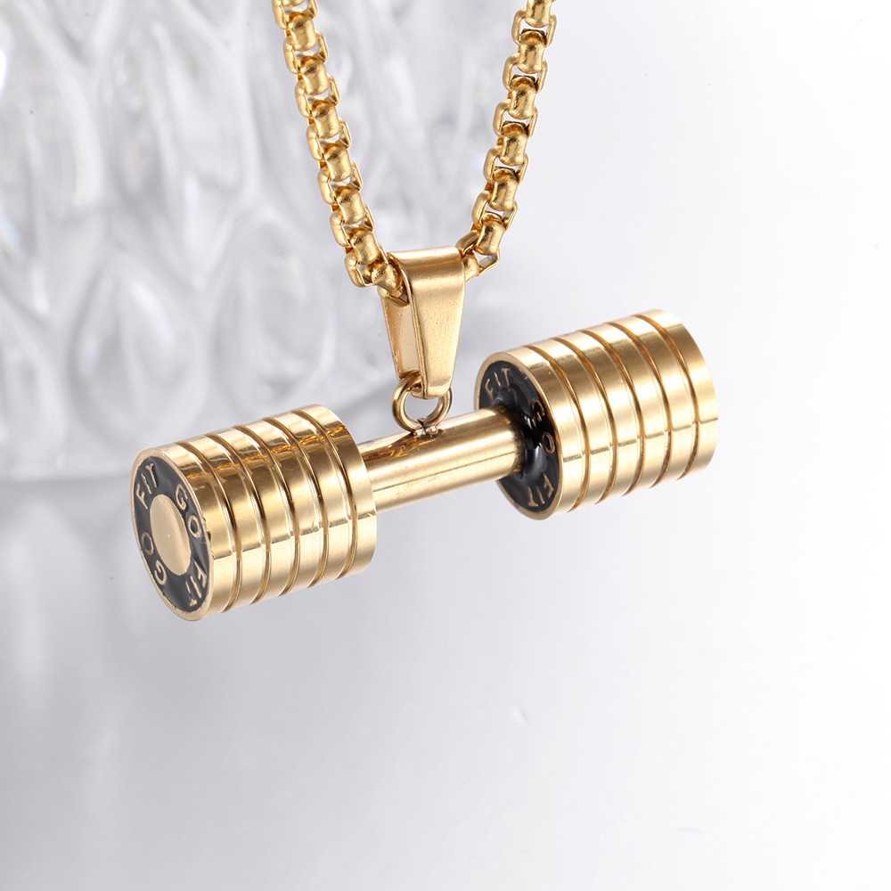 欧美时尚健身哑铃杠铃吊坠不锈钢饰品 情侣钛钢吊坠厂家直销