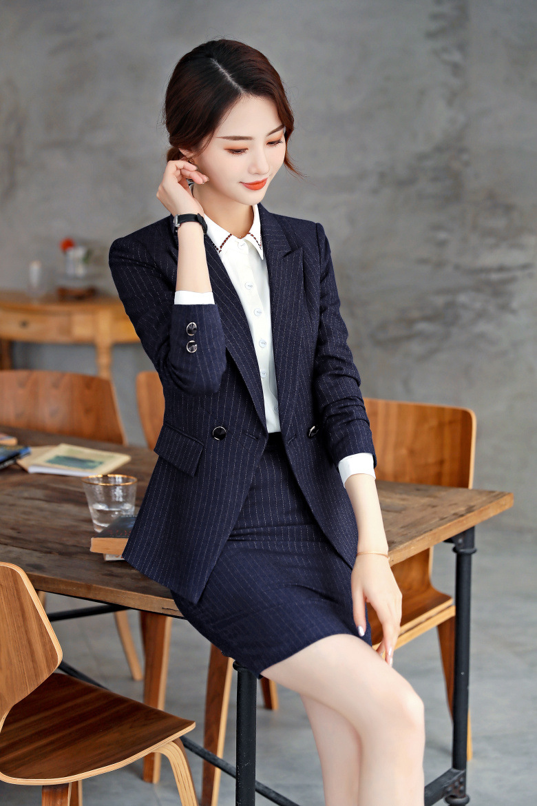 空姐工作服套装白领女装时尚气质职业装2019新款西服条纹正装套裙