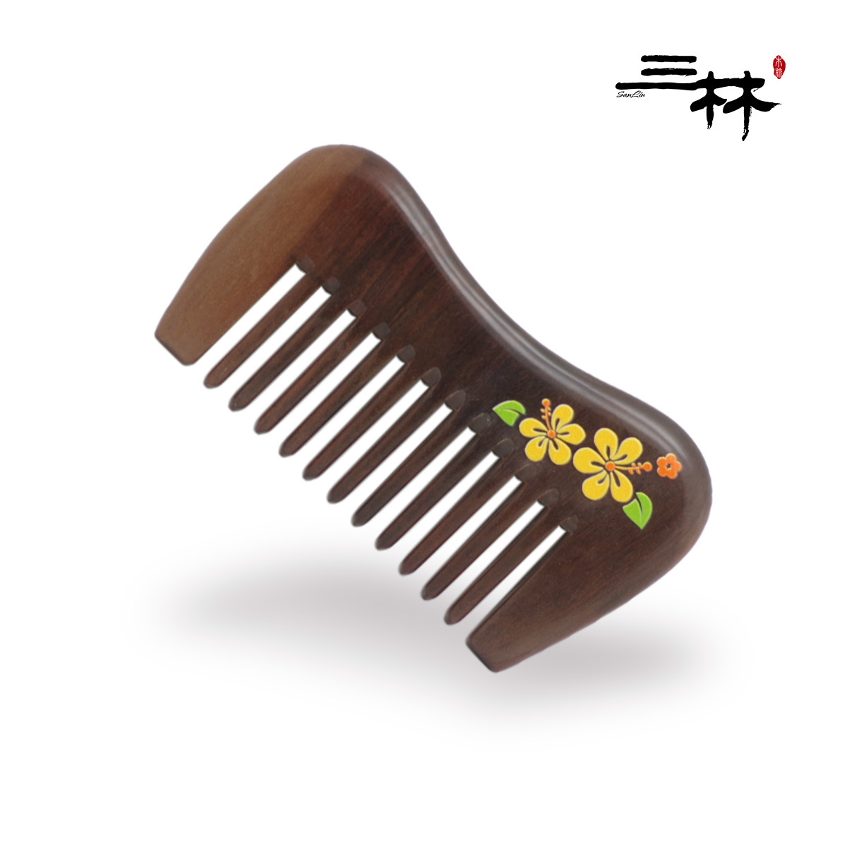 三林木梳 天然楠木梳子口袋包包整木梳便携礼品家用彩绘木梳c10-1