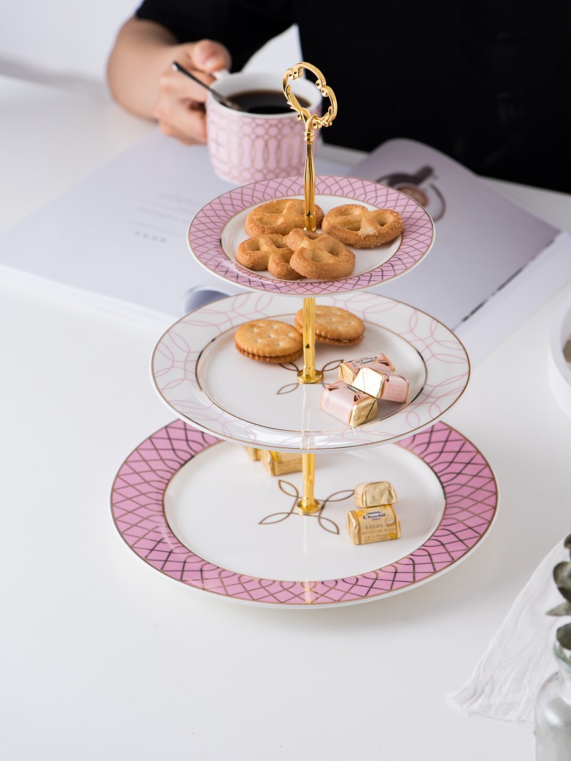 欧式三层点心盘创意客厅家用下午茶陶瓷糕点盘会所糖果盘厂家直销