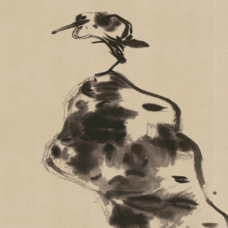 明  朱耷  荷花小鸟图轴纸本138x53局部02