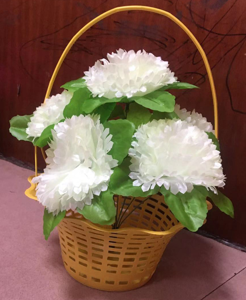 批发蓝子菊花仿真花清明扫墓花上坟花6头篮子菊花祭祀菊花仿真花