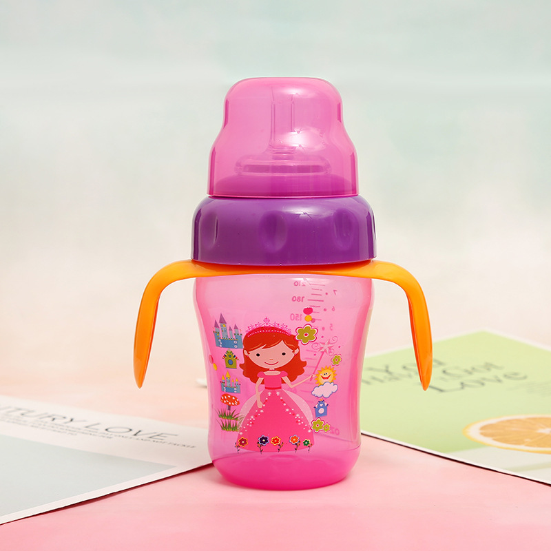 Baby Bottle with Handle Drop-Resistant Pp Material Wide Caliber Cartoon Infant Anti-Flatulence Choke Proof Drinking Cup