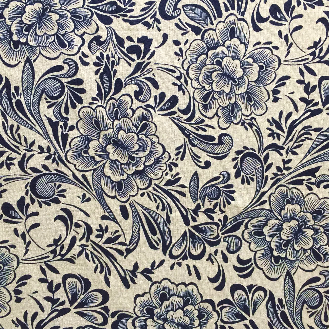 米底大花棉麻布料 田园风家居布艺装饰 休闲服装印花面料棉麻印花