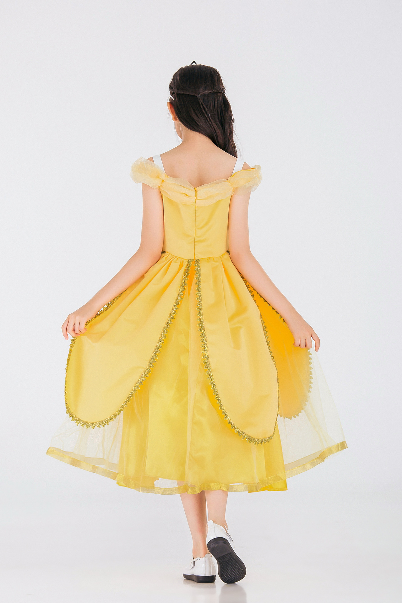 实拍新款童装黄公主礼服裙 欧美动漫人物coplay演出服 连衣裙女童