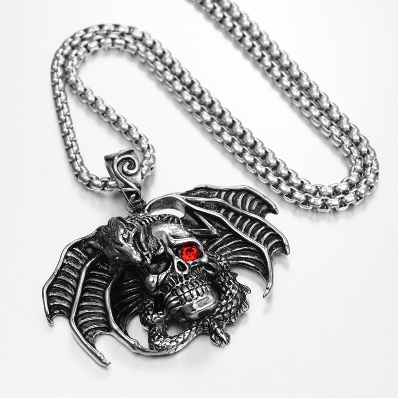 2019款欧美嘻哈个性潮流大飞龙骷髅钛钢项链挂饰男女款91002a