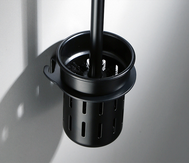 黑色太空铝马桶刷套装黑刷头 哑黑沥水杯厕所刷架 浴室洁厕刷