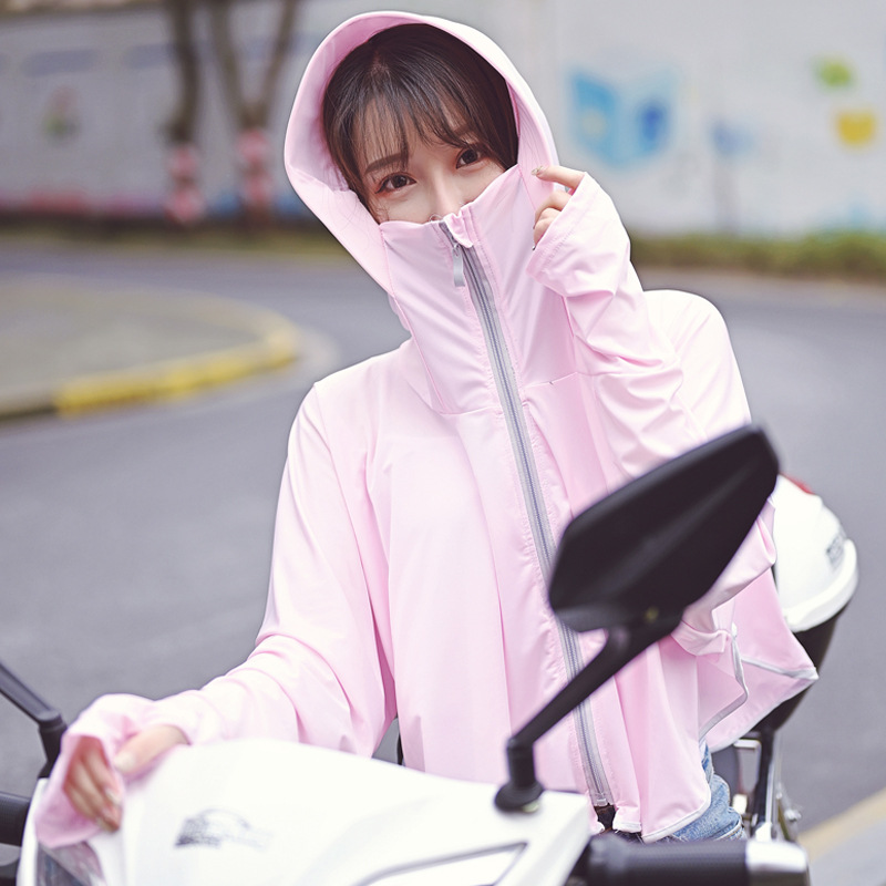 Sun-Protective Clothing Ladies New Summer Outdoor Cycling and Driving Zipper Hooded Shawl Air-Permeable Beachwear Ice Silk Sun Protection Clothing