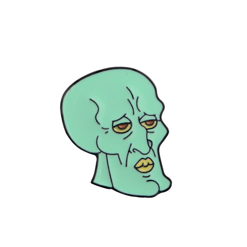 卡通海绵宝宝squidwardtentacles章鱼哥胸针绿色人头徽章配饰