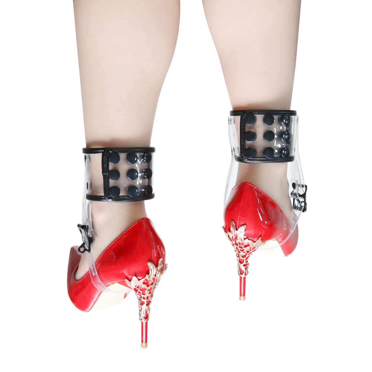 另类新款成人调教情趣性用品玩具捆绑黑色包边透明pvc束缚手脚铐