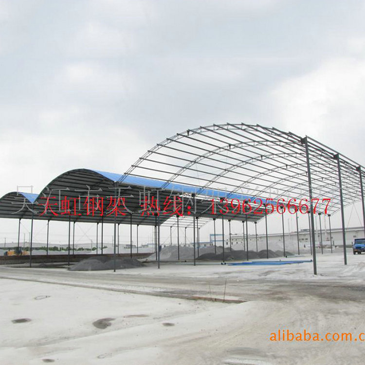 钢结构料棚厂家供应 钢架圆弧料棚 彩钢料棚搭建 活动钢筋棚批发