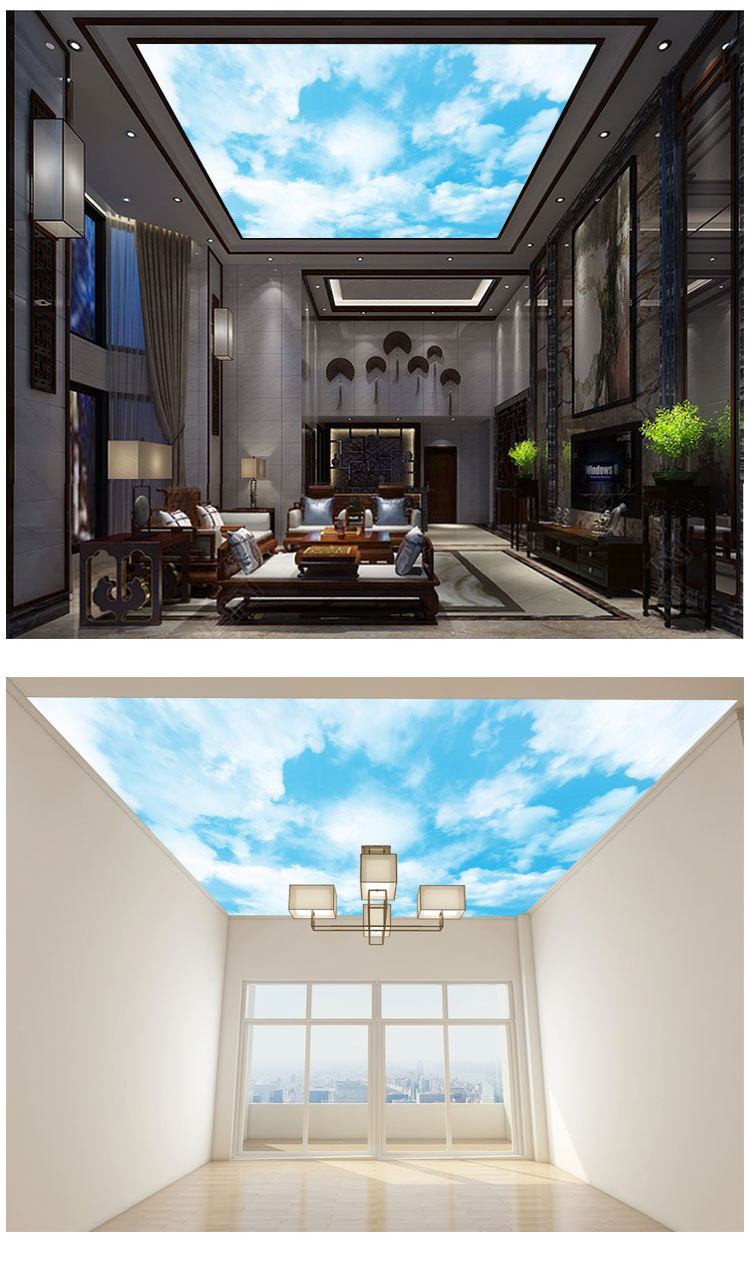 天花棚顶装饰壁画欧式客厅卧室吊顶壁纸蓝天白云3d立体个性墙纸