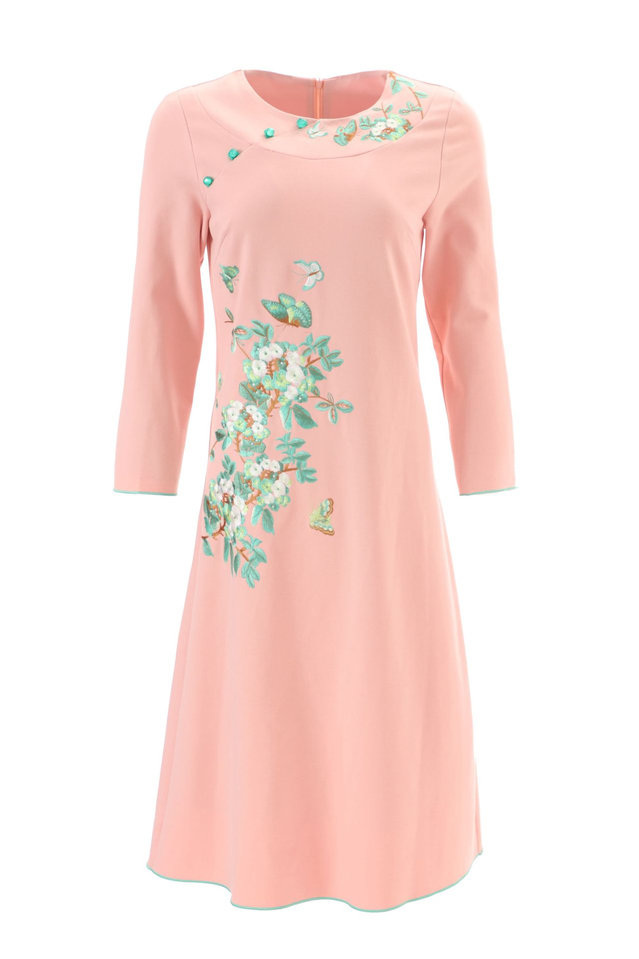 2019秋冬新款民族风显瘦修身复古中长款裙子中国风刺绣礼服连衣裙