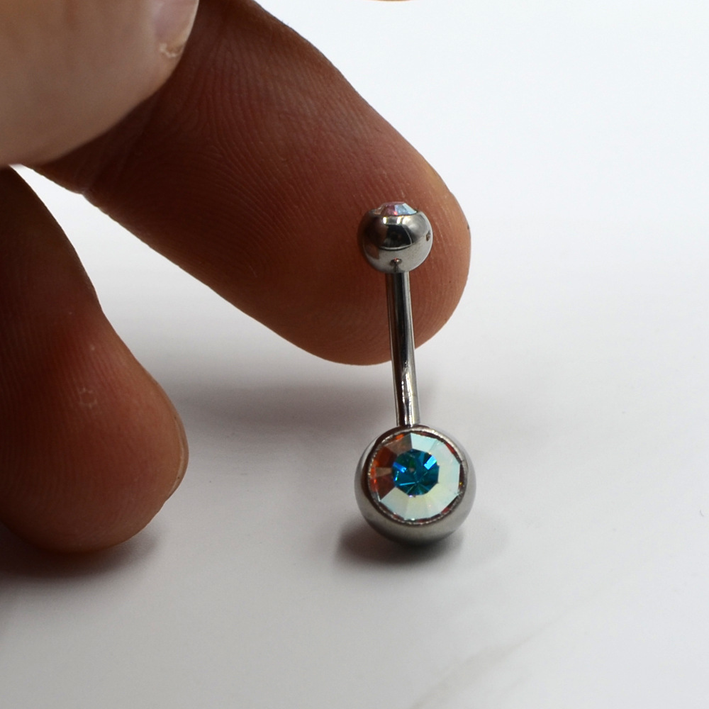 旅悦g23纯钛肚脐钉脐扣 钛合金不易过敏双钻脐环欧美脐饰人体穿刺