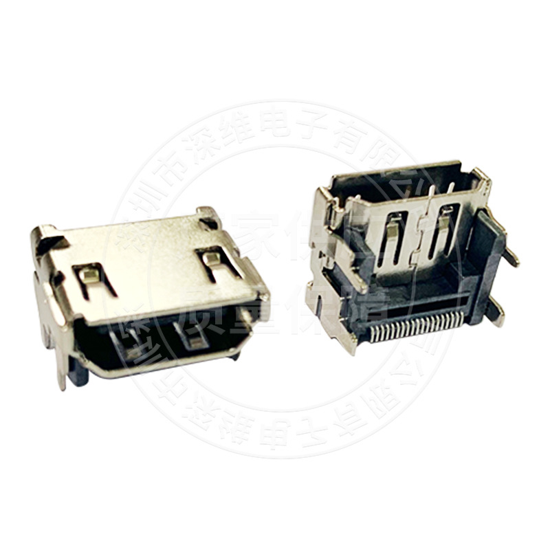 hdmi母座加高hdmi高清座19pin 端子smt卧式四脚插板dip板高清接口