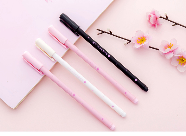 唯美樱花中性笔 韩国可爱小清新水笔黑色签字笔学生文具考试笔