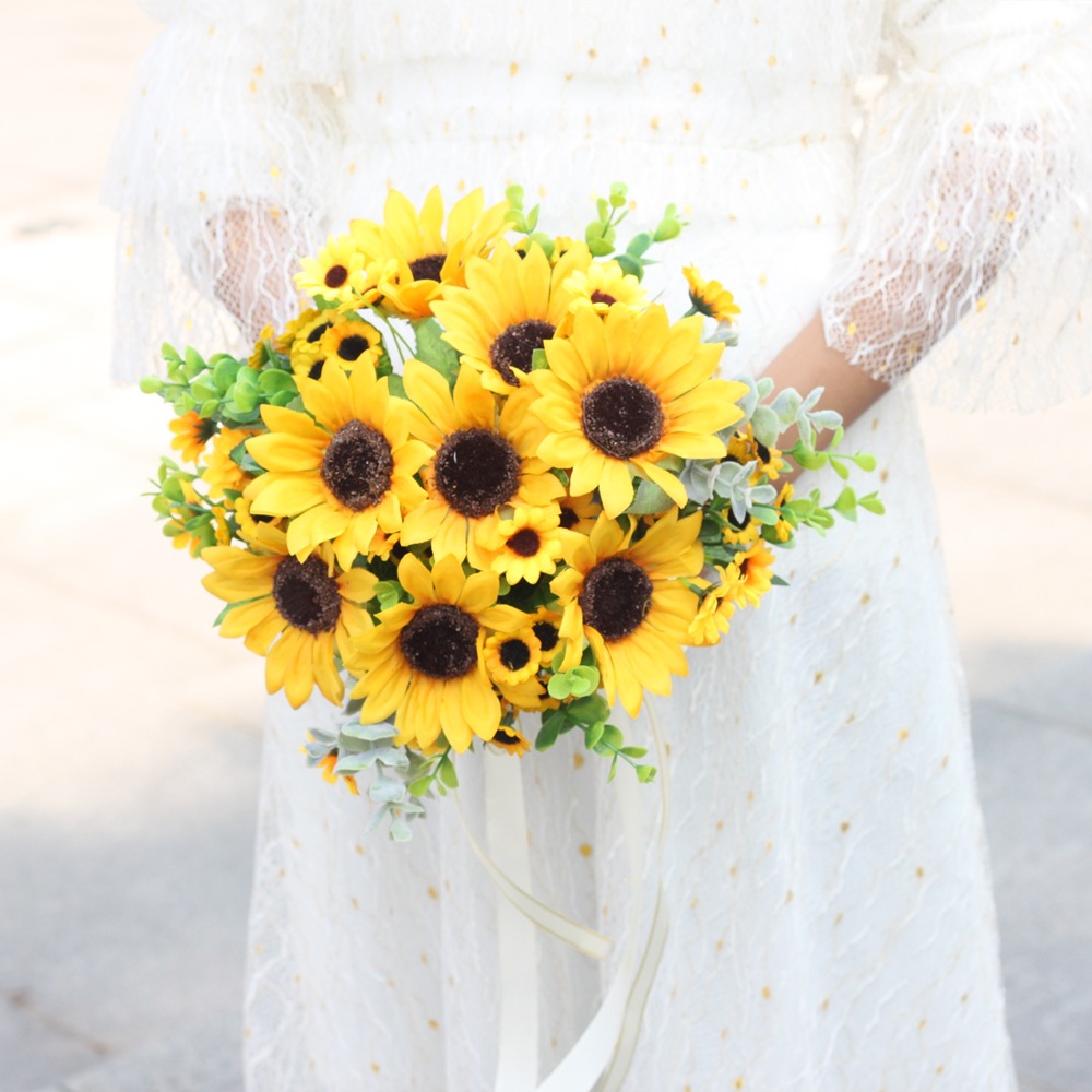 结婚婚礼仿真花束新娘手捧花向日葵批发绢花拍照跨境专供xr1201