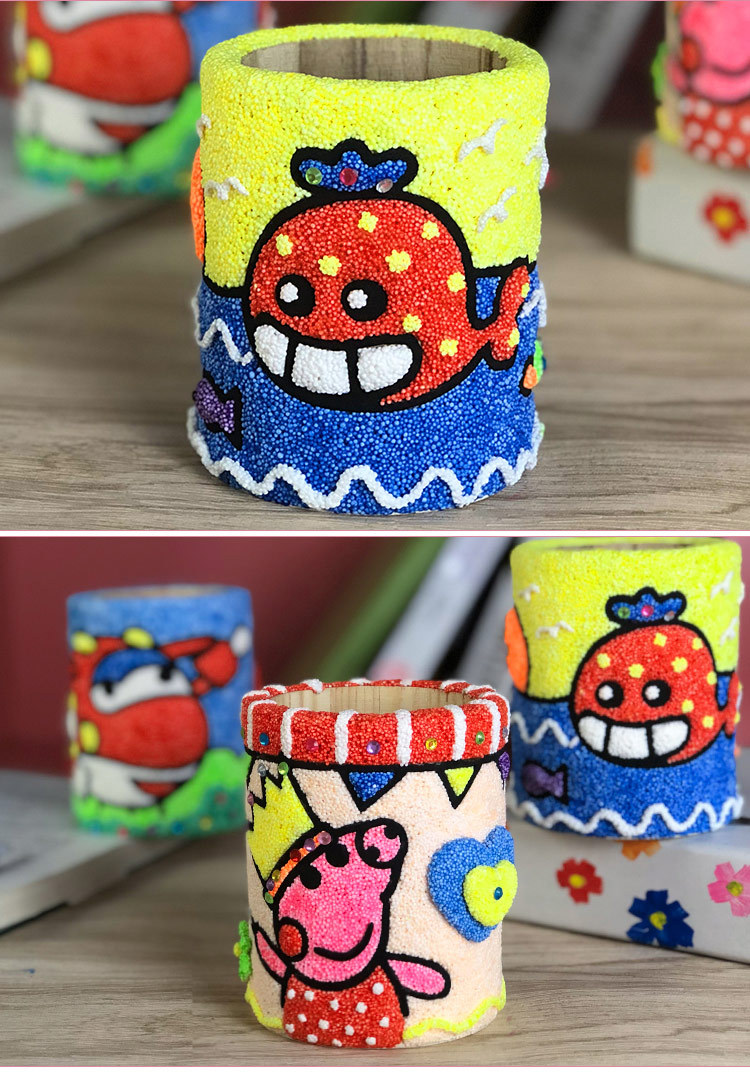 雪花泥欢乐笔筒儿童diy手工材料包 木质创意笔筒小朋友玩具礼物