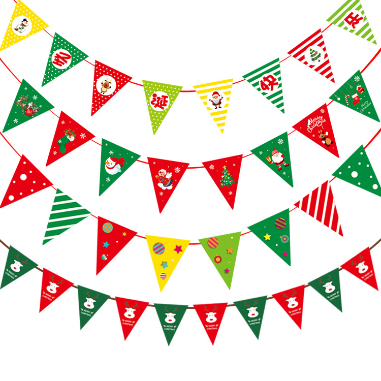 圣诞节装饰品商场活动装扮拉旗吊旗创意纸质彩色三角旗字母挂旗