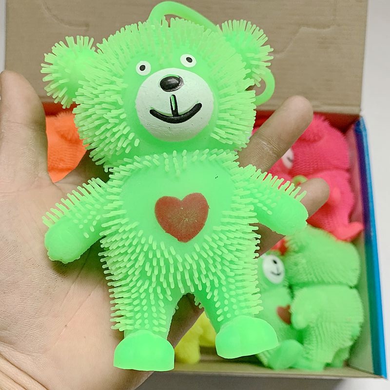 新款两元大号小熊闪光皮响 带灯带绳 儿童玩具发泄球 2元店批发