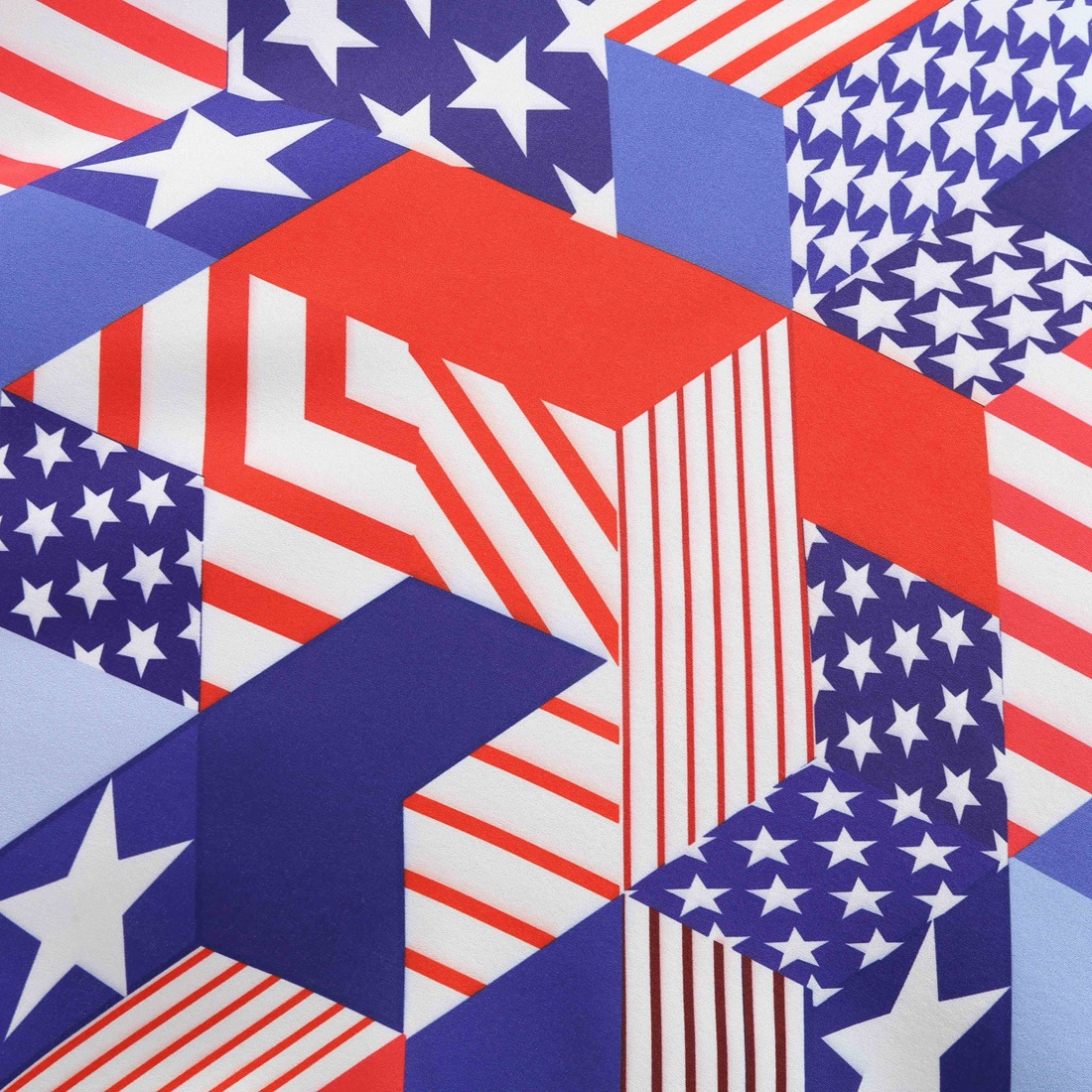 独立日赫本风复古女装圆领盖袖美国国旗印花黑丝带大摆连衣裙8031