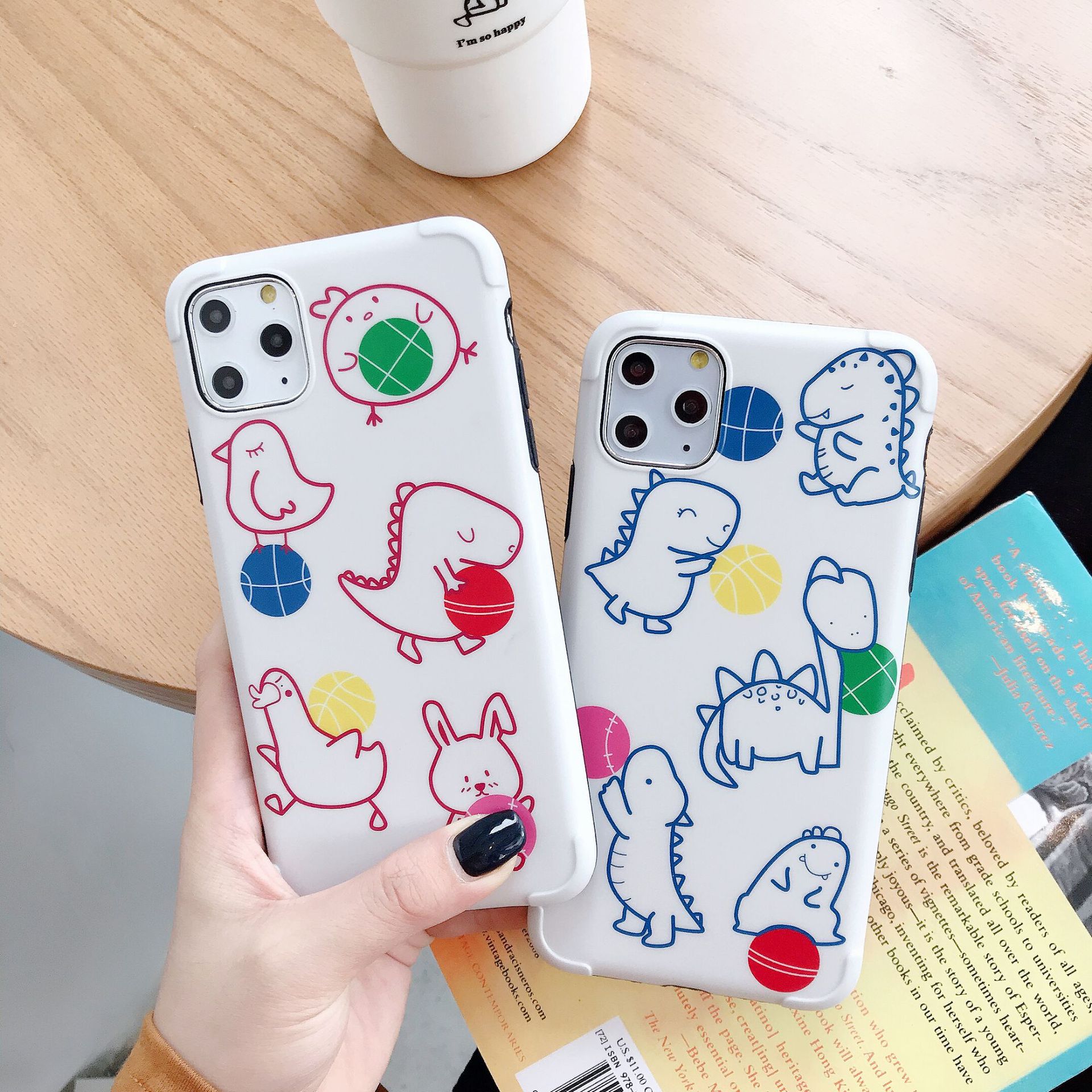 简笔画线条恐龙卡通适用iphone11手机壳苹果保护套xrsmax全包软壳
