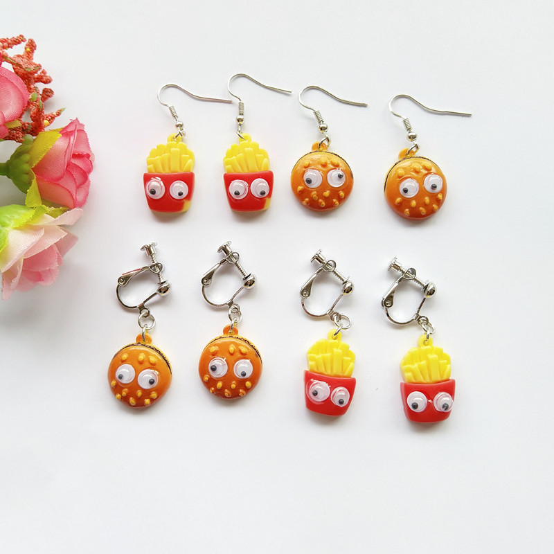 japanese and korean sweet personality earrings creative funny fun warm style earrings simple temperament french fries hamburger ear hook ear clip