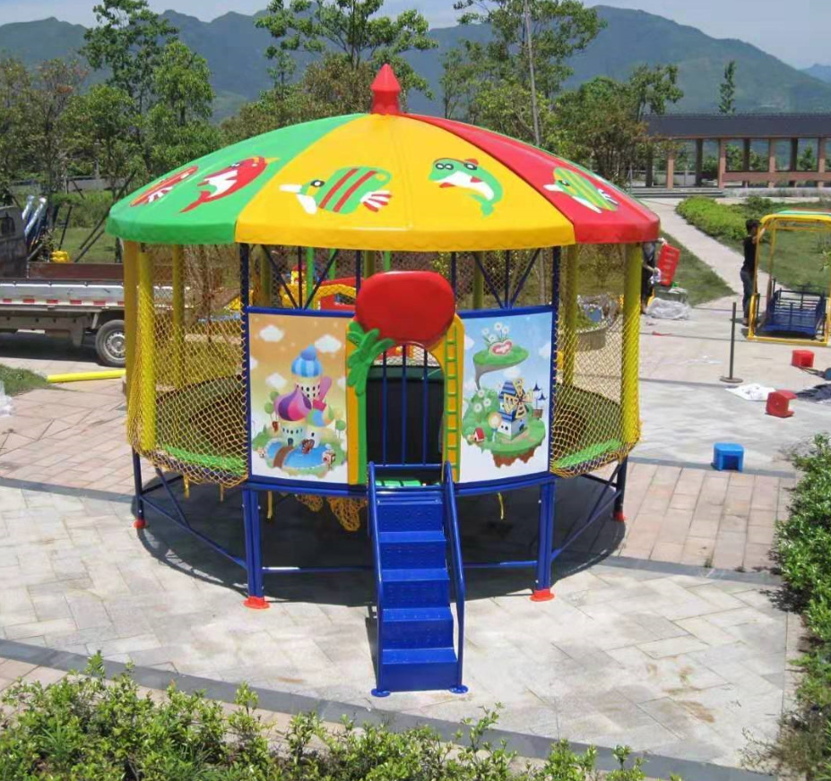 新款幼儿园蹦床户外公园小区商场儿童家用玻璃钢顶蹦蹦床游乐设施