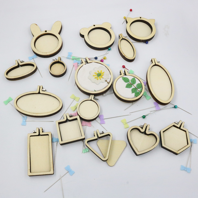 mini embroidery stretch necklace foreign trade wooden geometric pendant jewelry handmade embroidery pendant diy crafts