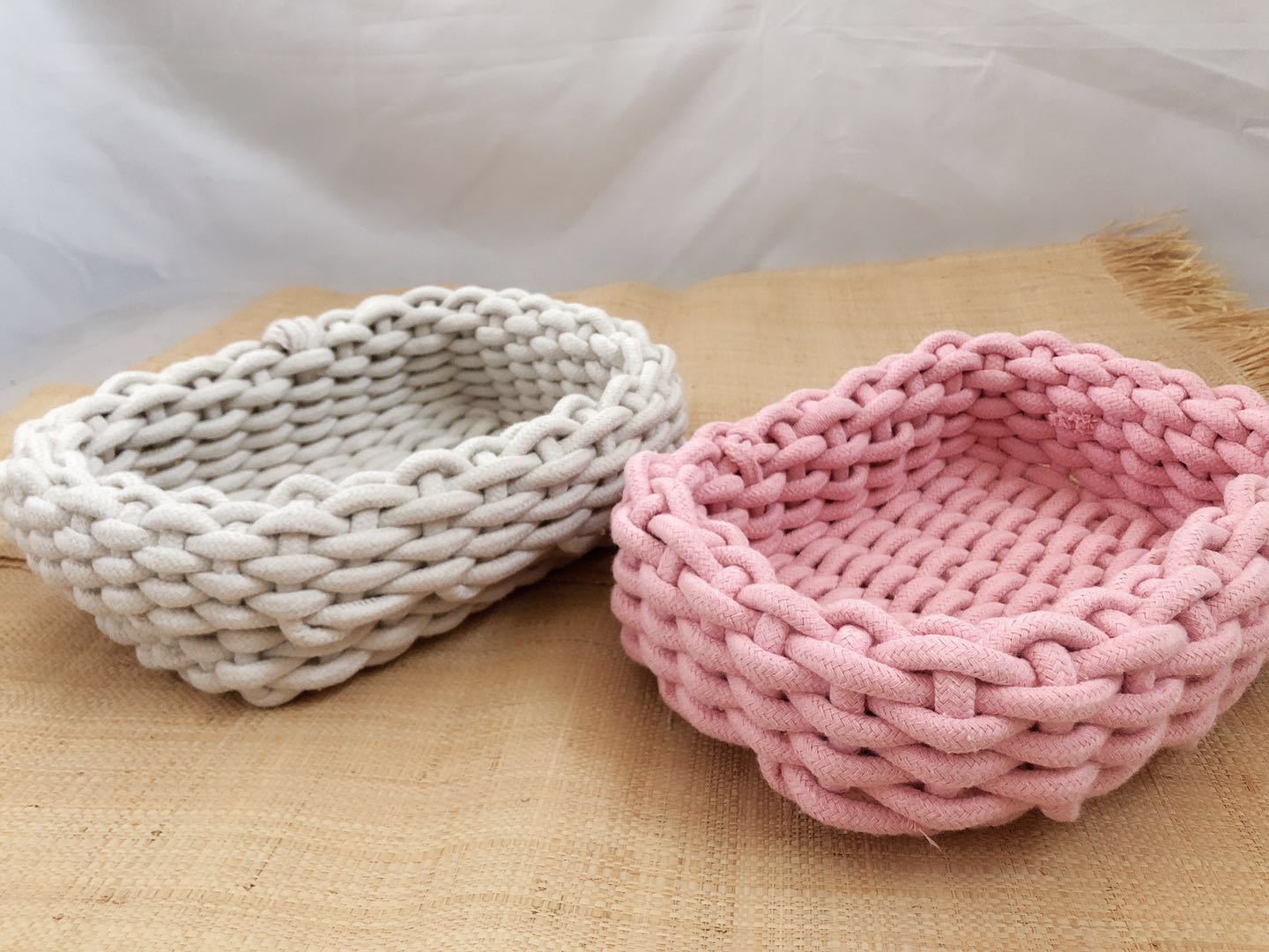 手工编织棉绳方形收纳篮 杂物收纳筐化妆品零食收纳筐小置物篮