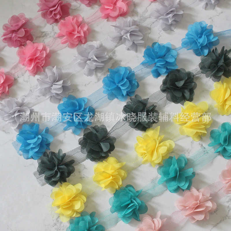 Factory Direct Sales Chiffon Lace Three-Dimensional Flower Lace Multi-Color in Stock DIY Handmade Accessories Clothing Accessories