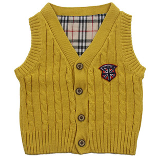 男童毛衣背心2019春秋款童装麻花开衫毛线马甲女童纯色v领坎肩