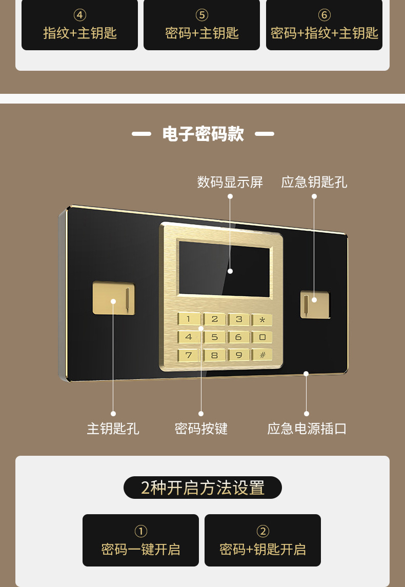威尔信指纹保险柜家用电子密码办公全钢防盗入墙指纹25-150保险箱