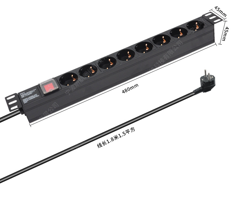 8位欧标pdu机柜电源插座欧式插座带双断开关19英寸机柜排插接线板