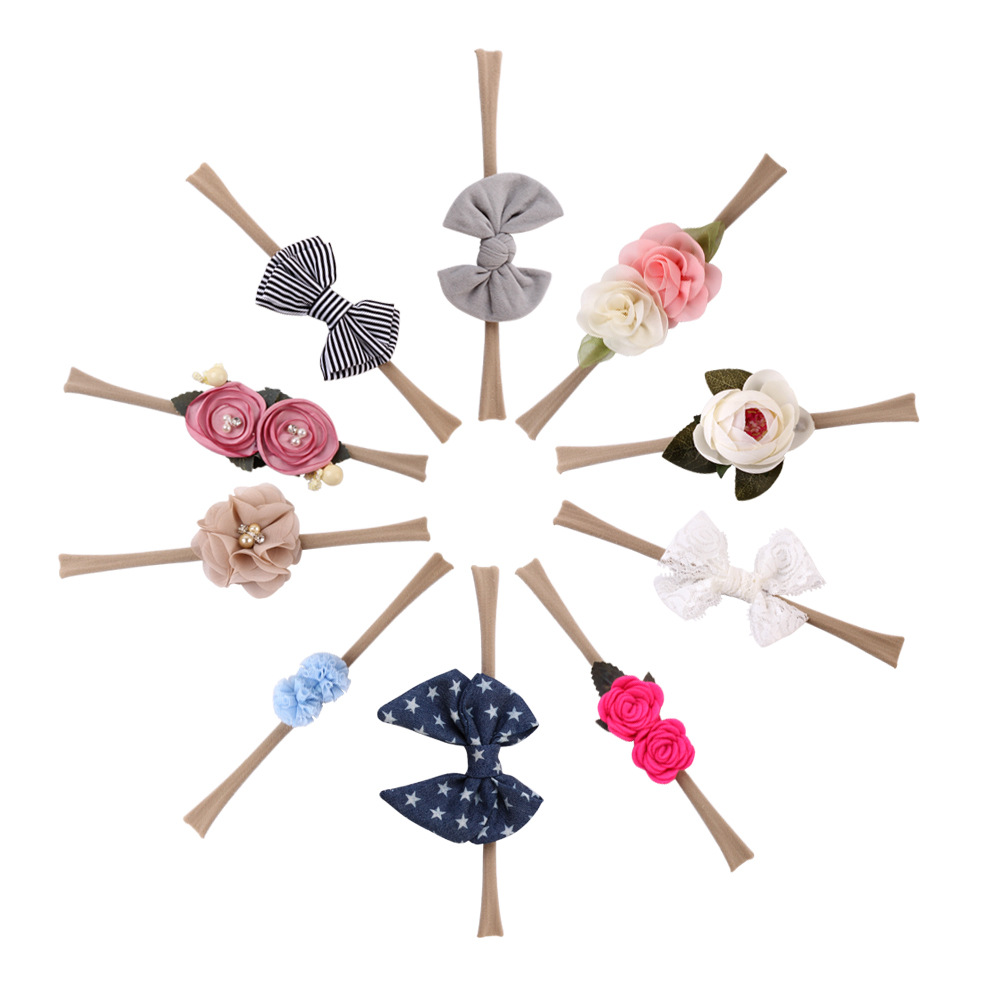 td314欧美宝宝高弹尼龙小花 头饰发带 亚马逊热卖儿童饰品