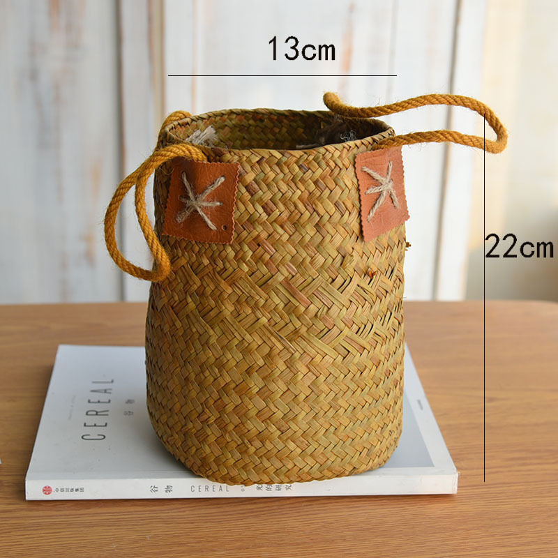 Natural Straw Baskets Flowerpot and Flower Vase Wheat Barley Decoration Dried Flower Nordic Seaweed Knitted Basket