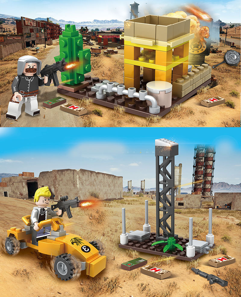 新品吃鸡决战沙漠6合1兼容乐高装小颗粒积木绝地求生游戏益智玩具