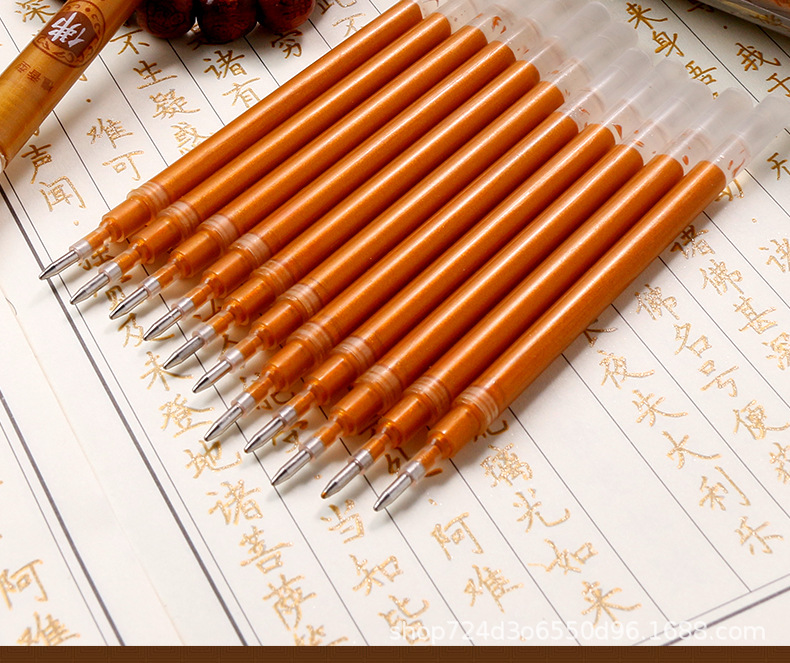 抄经笔100支佛学院专用描金笔檀香型临摹笔经书金笔芯金色笔替芯