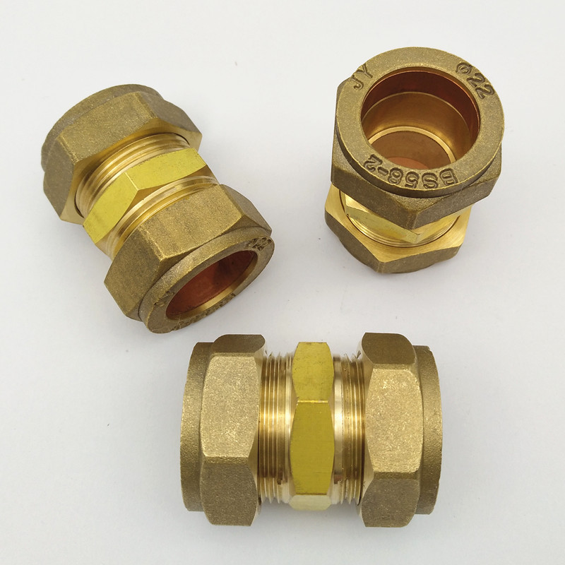 精嫣水暖太阳能工程用卡套铜接头22双联加厚铜管链接平板接头