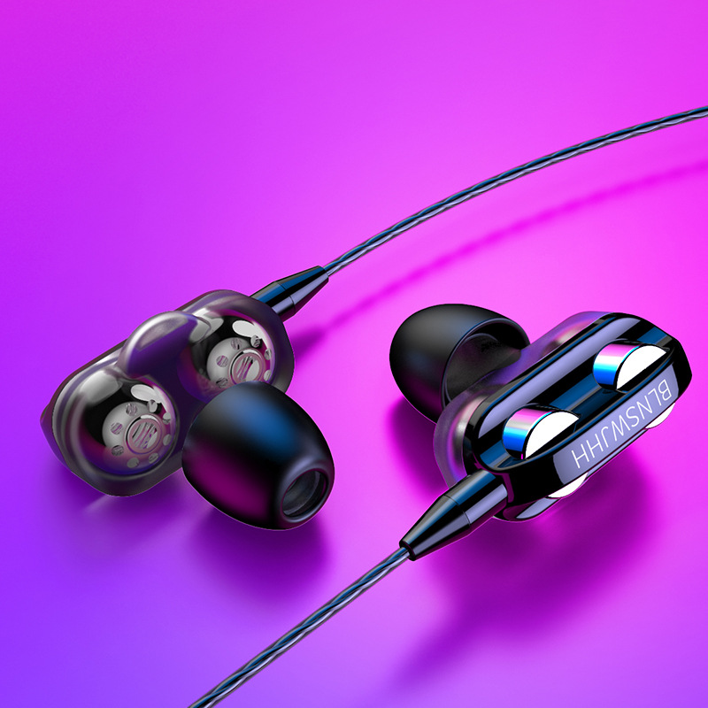 New in-Ear Headset Popular Private Model Double Moving Coil Double Speaker Smart Phone Headset Wire-Controlled Tuning