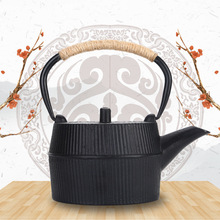 创意桶型竖纹铸铁壶茶壶批发 老铁壶泡茶壶茶具 煮水壶铁壶摆件