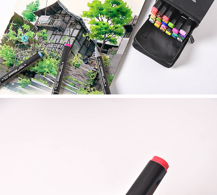 马克笔学生30色双头酒精绘画图四角黑杆记号marker笔厂家供应