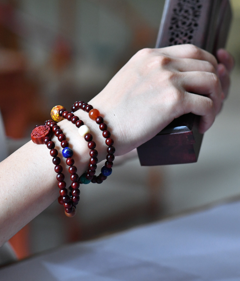 厂家直销印度小叶紫檀6mm四圈女士佛珠手链批发小叶紫檀佛珠手串