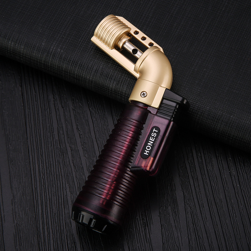 Elbow Metal Straight Punch Gas Lighters Portable Pipe Transparent Mini Small Welding Torches Sandalwood Special Wholesale