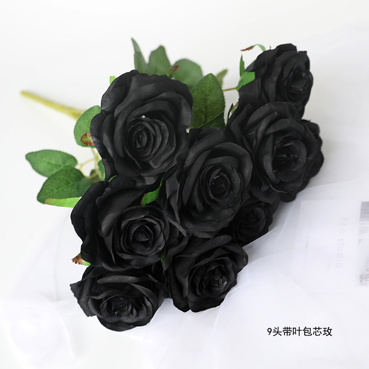 仿真花束 7头黑色玫瑰 玫瑰花头 黑美人 黑色系列 玫瑰花假花