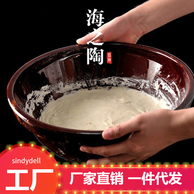 老式陶瓷大瓷盆和面盆发面合面揉面瓦盆陶面缸家用盆瓷怀旧