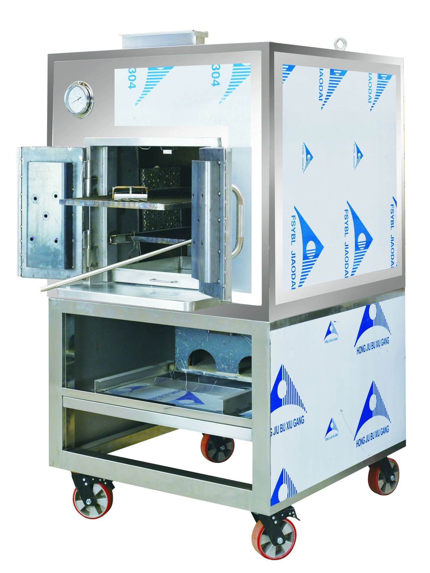 厂家直销果木烧烤不锈钢面双开门果木炉牛扒炉牛排炉商用环保炉具