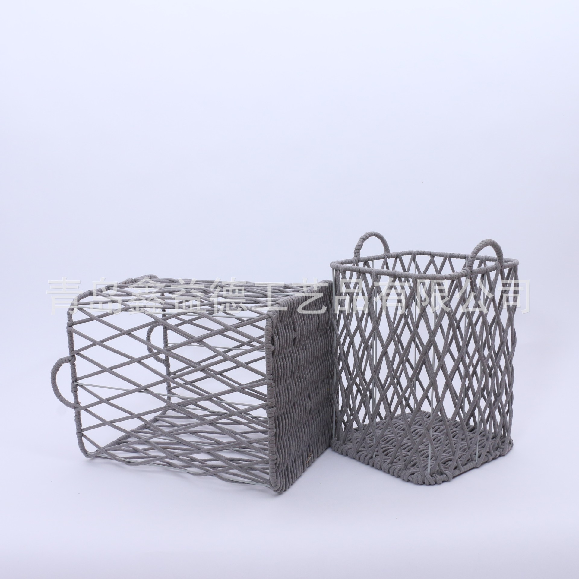工厂直供铁丝创意杂物篮镂空置物篮脏衣换洗篮筐棉绳编织收纳筐